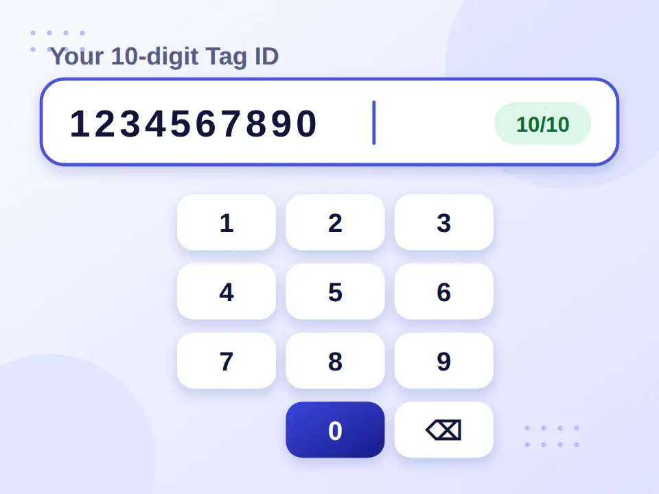 Home 6 Typing the 10-digit Tag ID into the balance checker