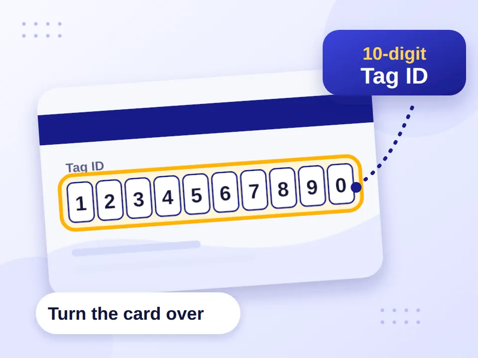 Home 9 Back of a NOL card with the 10-digit Tag ID highlighted